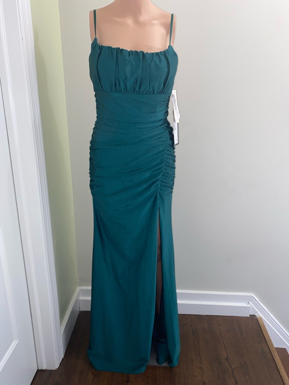 Elegant Teal Ruched Spaghetti-Strap Evening Dress katia Rae